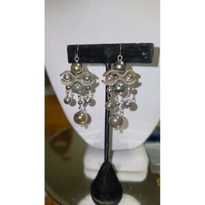 Vintage Silver Sphere Cascade Chandelier Drop Statement Earrings
